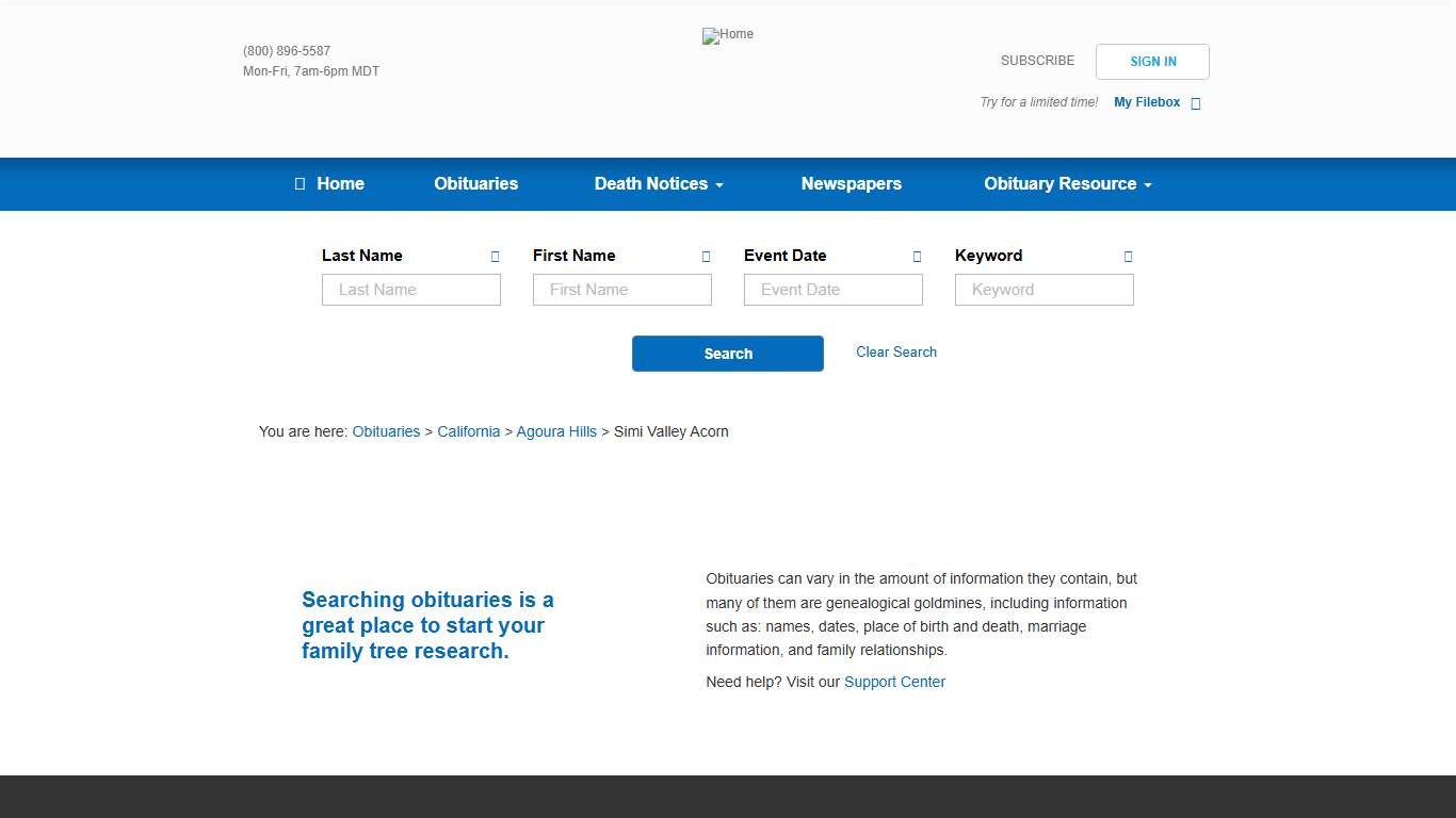 Simi Valley Acorn Obituaries (2004 – 2026) - Agoura Hills, CA
